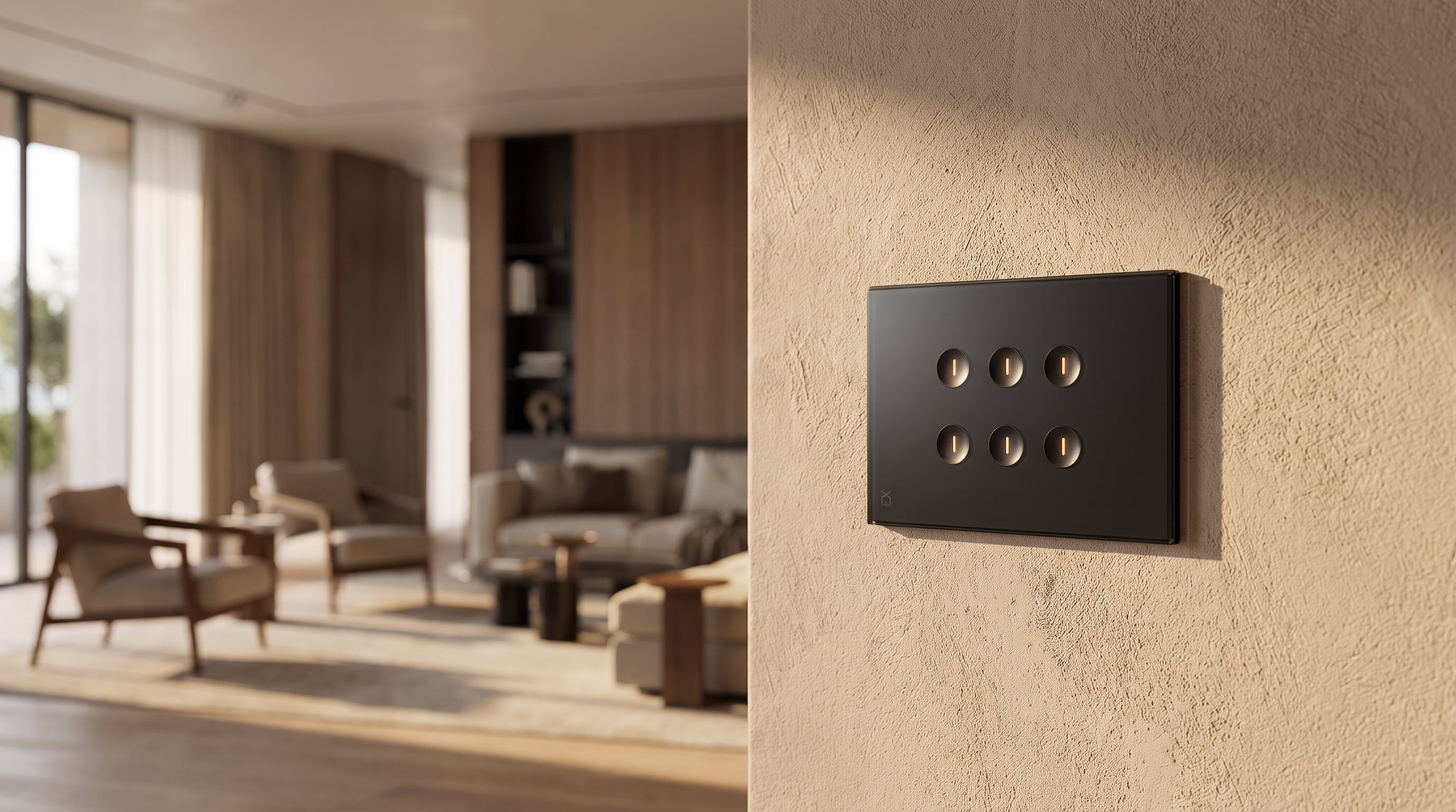 Warm living room with a Domex glass keypad