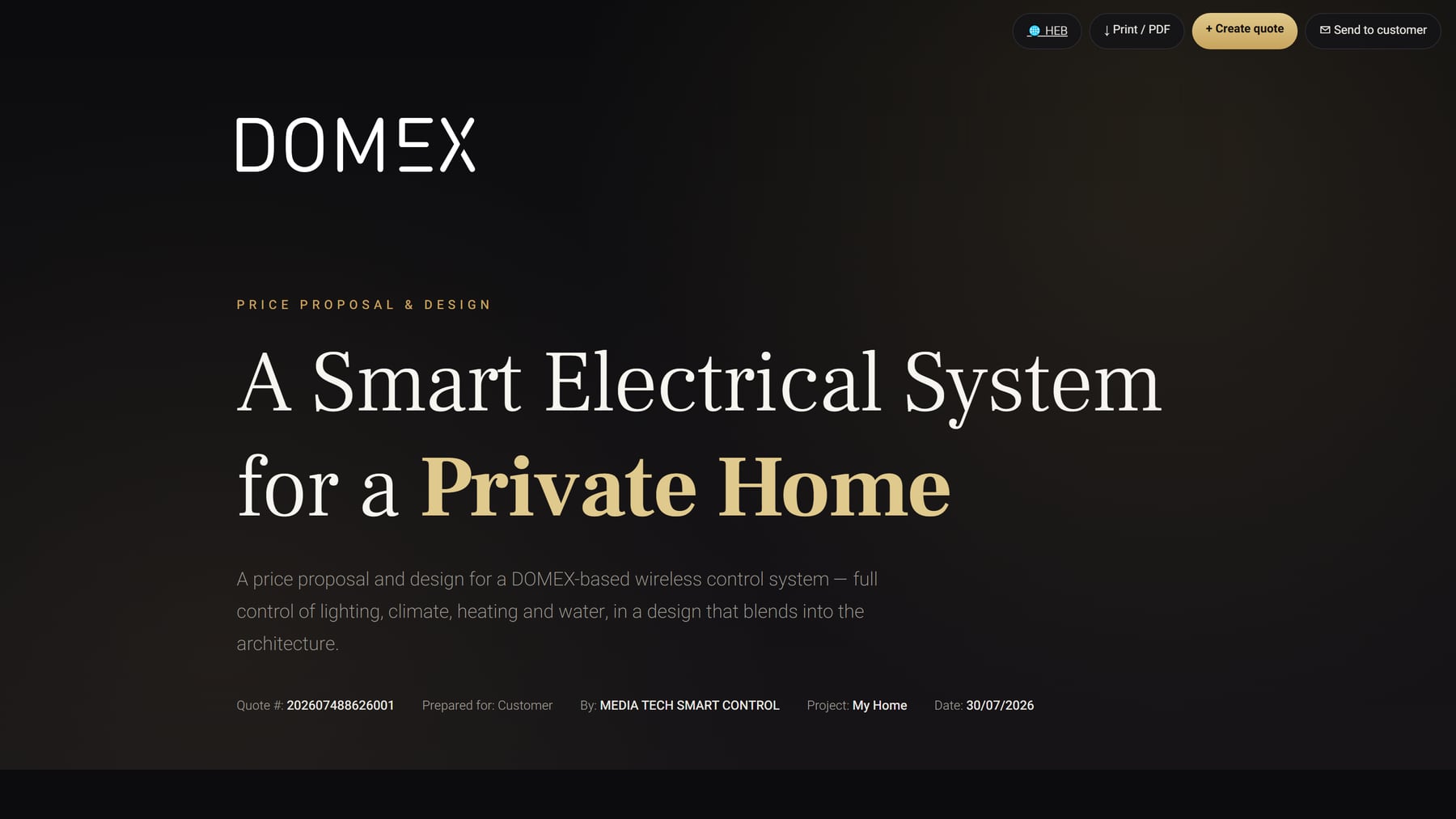 Domex quote cover — a smart electrical system for a private home